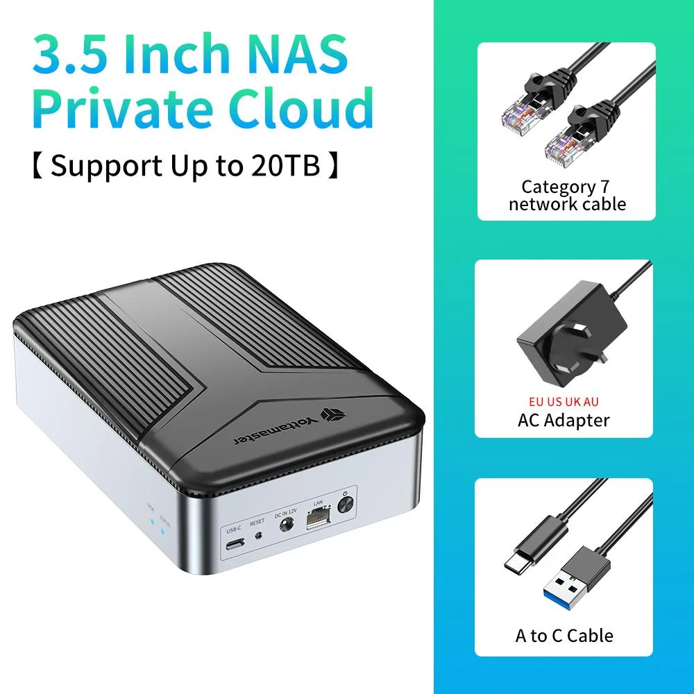 Black single-bay 3.5-inch SATA NAS enclosure with aluminium and plastic finish