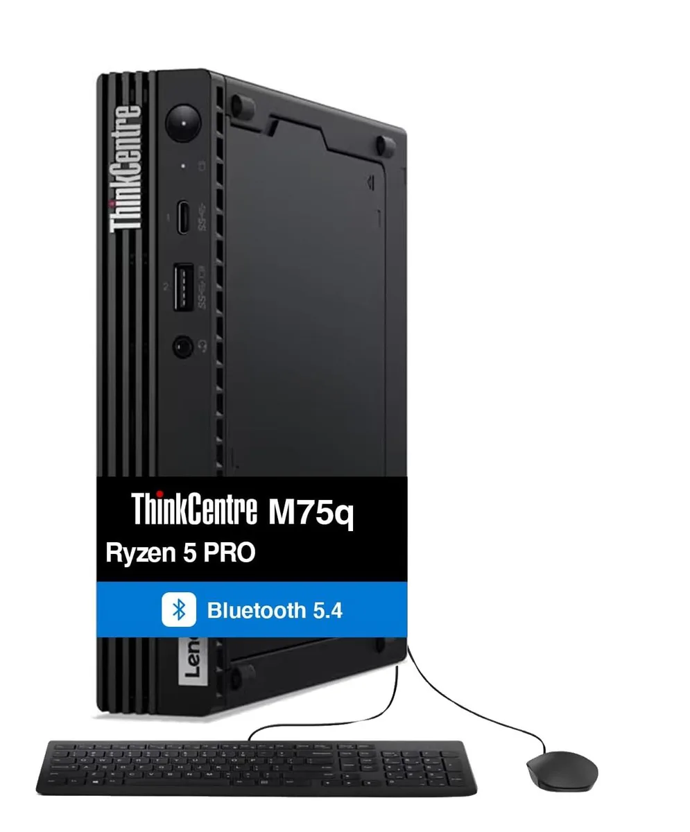 Small black square Mini PC with rounded edges, USB-C and HDMI ports visible