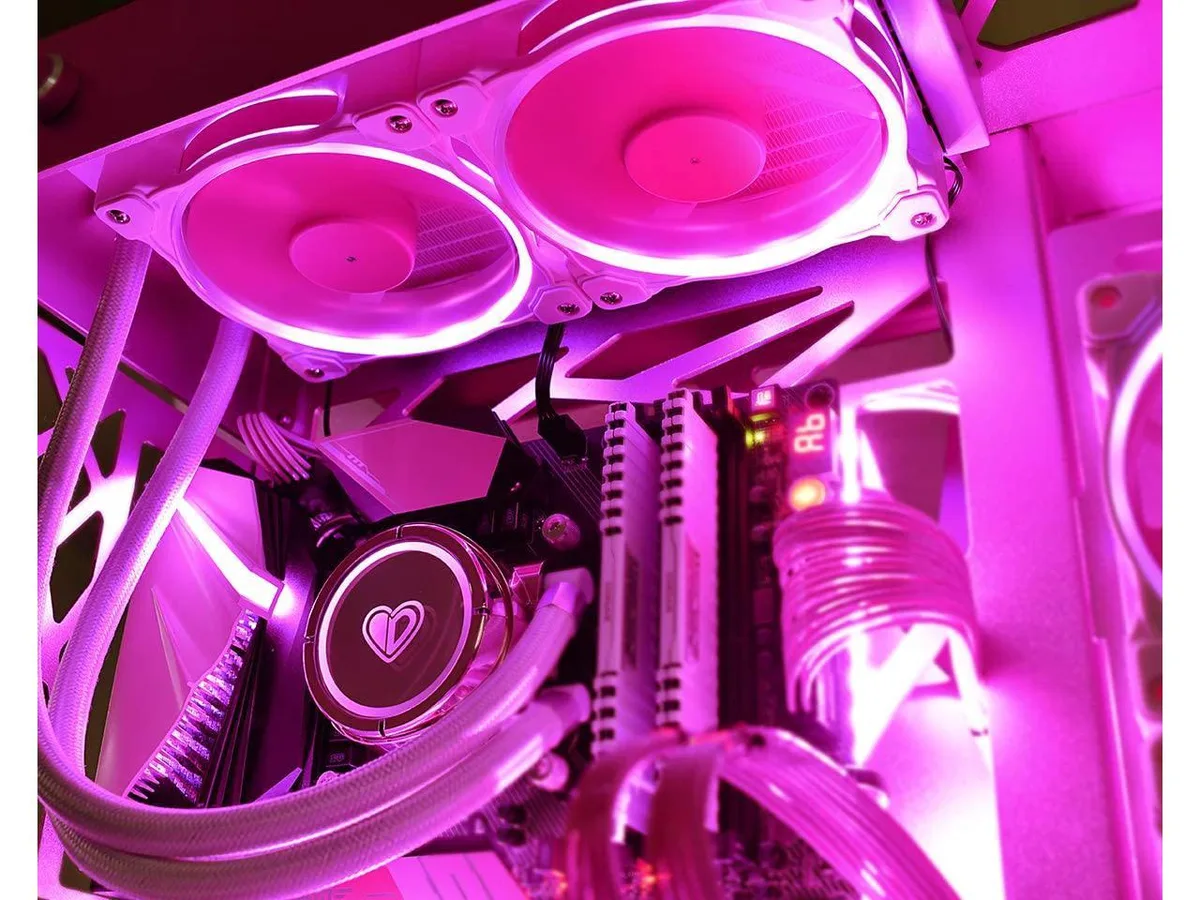 SXDOOL SXDOOL PINKFLOW 240 liquid cooler 240mm 2x120mm PWM RGB remote — termékfotó
