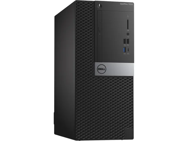 Black and silver Dell OptiPlex 7050 tower desktop PC