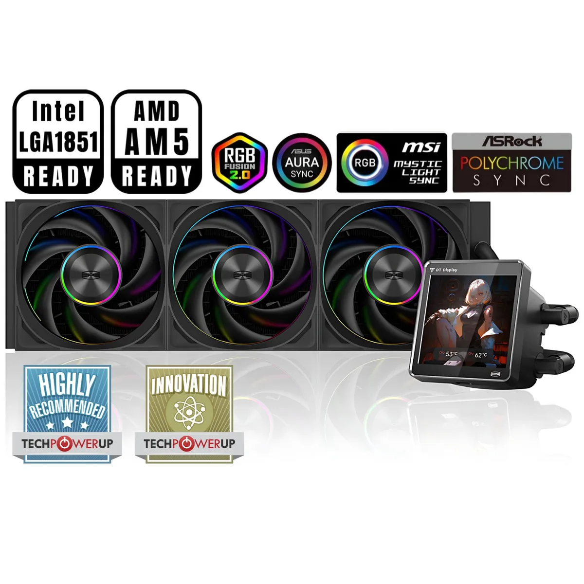 PCCOOLER PCCOOLER DT360 ARGB Display BK liquid cooler 360mm 3.4" IPS LCD — photo du produit
