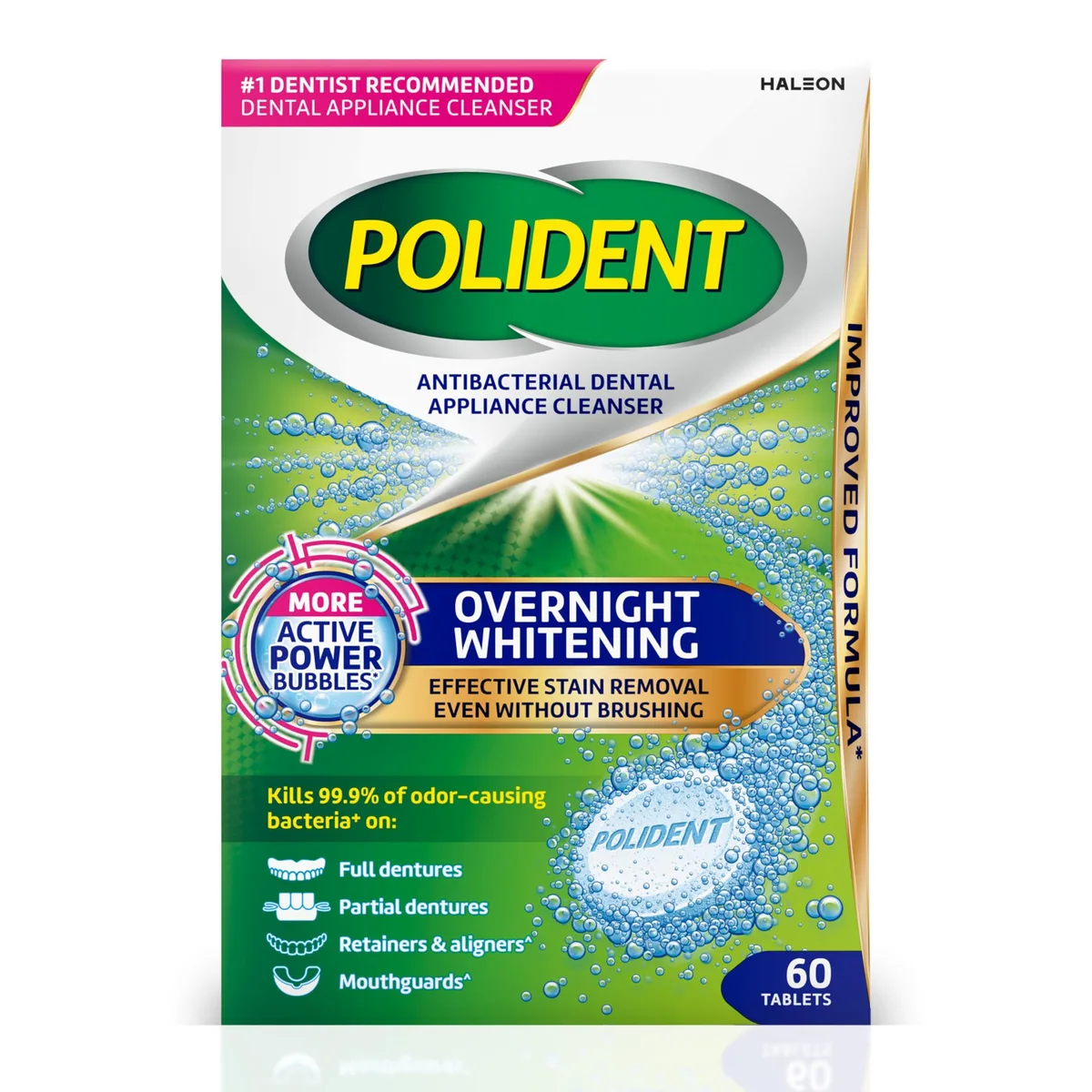 Waterpik Polident Overnight Whitening Antibacterial Dental Appliance Cleanser Tablets 60 Count — product photo
