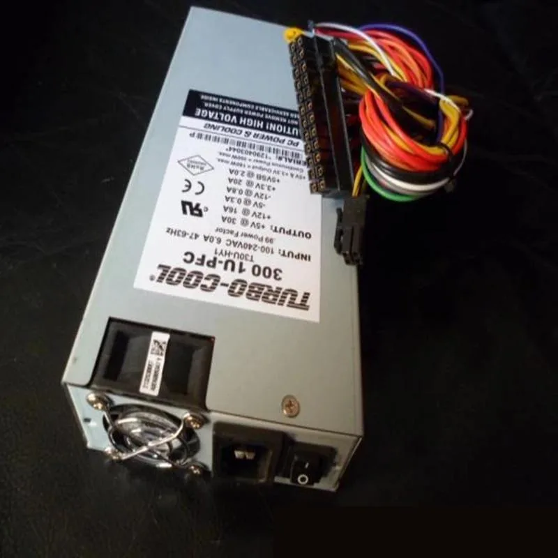 Silver 1U ATX power supply unit with rear fan and power socket