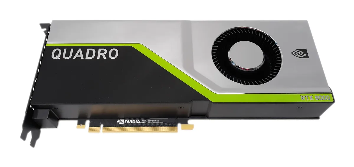 Full-height dual-slot workstation graphics card, silver cooler, four DisplayPort and one USB-C output