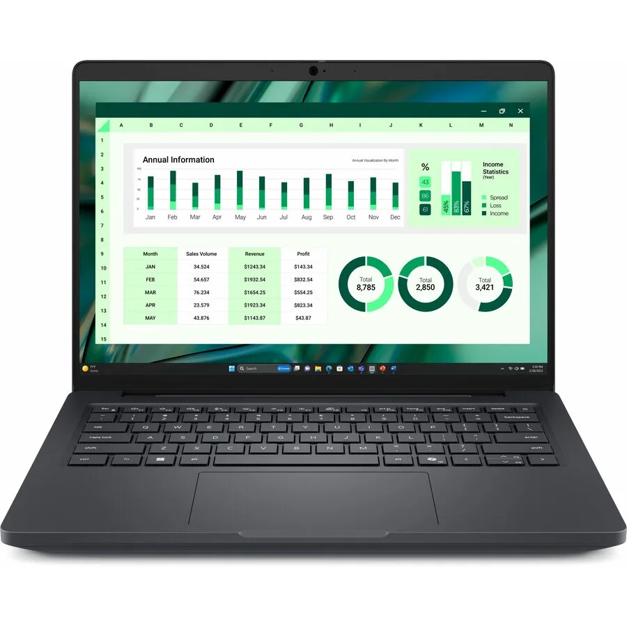 Black 14 inch laptop with matte finish and thin bezels