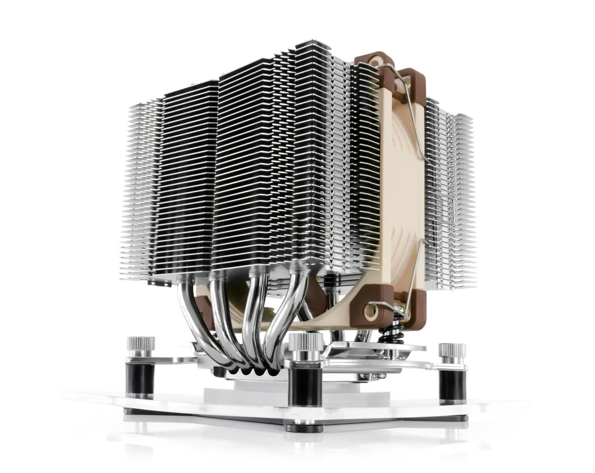 Compact brown dual-tower CPU cooler with 92mm fan, 110mm tall