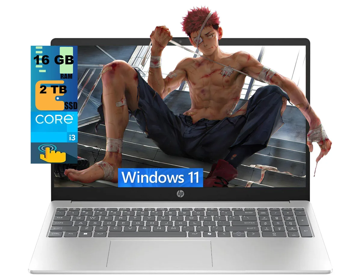 Silver 15.6 inch HD touchscreen laptop closed flat