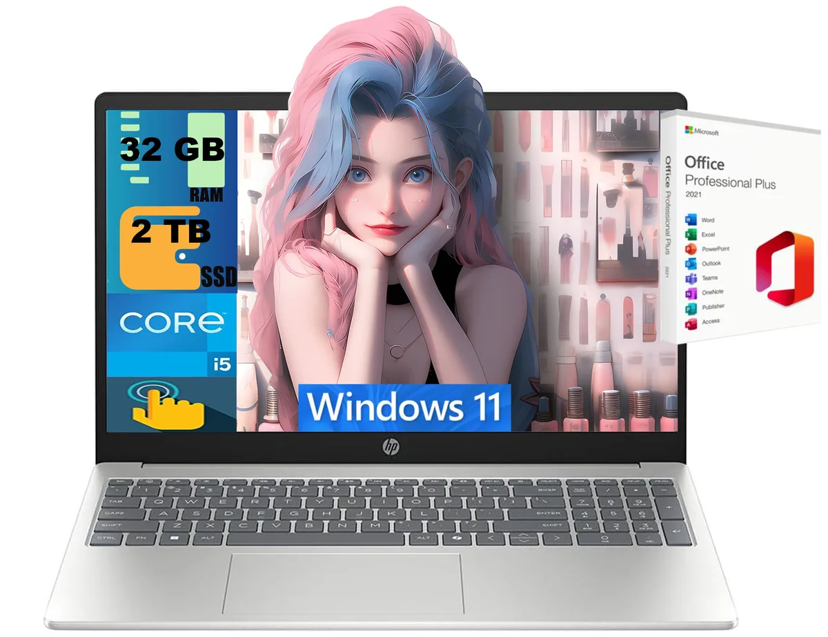 HP HP 15 Laptop 15.6 FHD Touchscreen i5-1334U 32GB 2TB Silver — product photo
