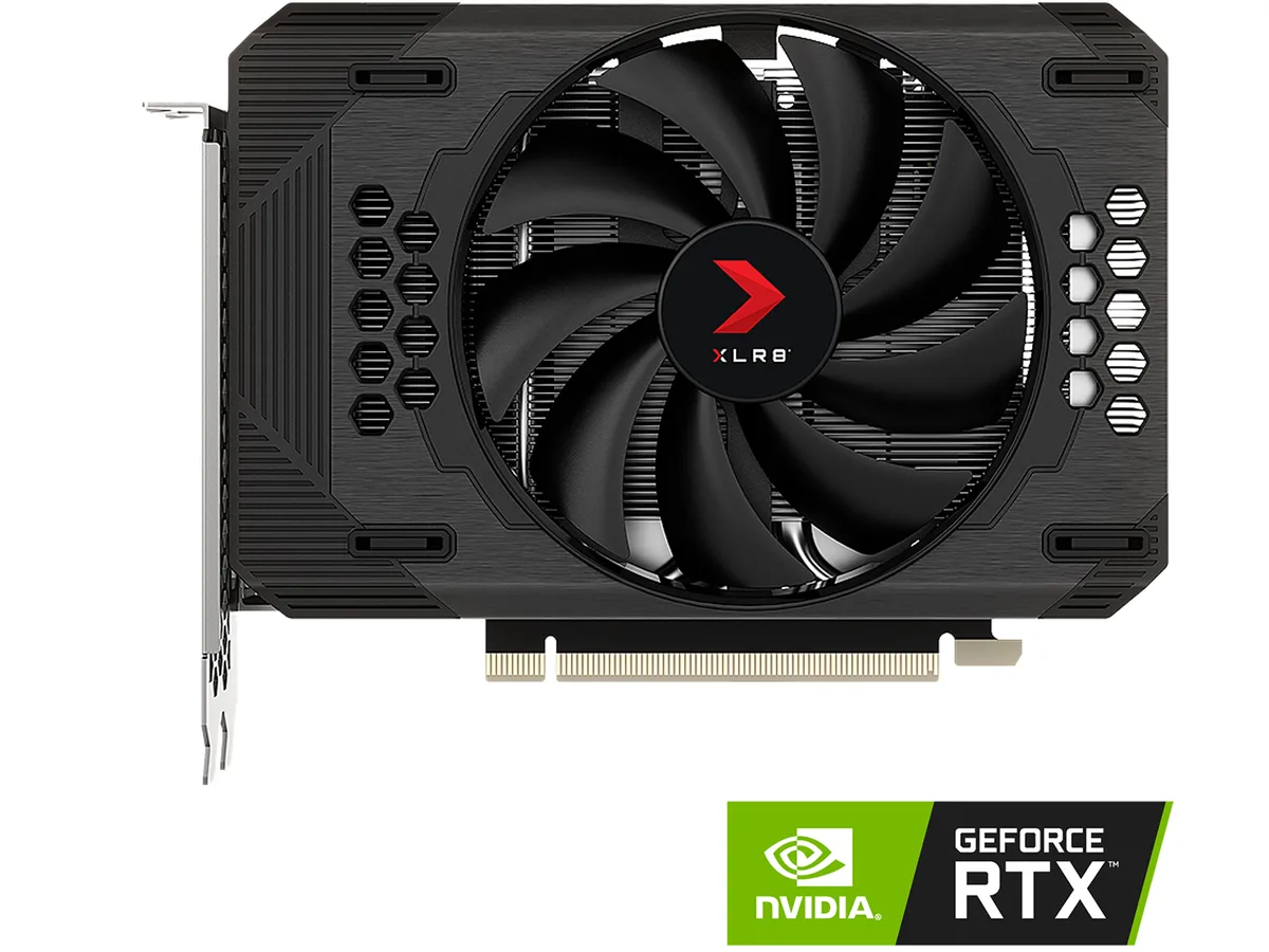 PNY RTX 3050 graphics card single fan RGB backplate