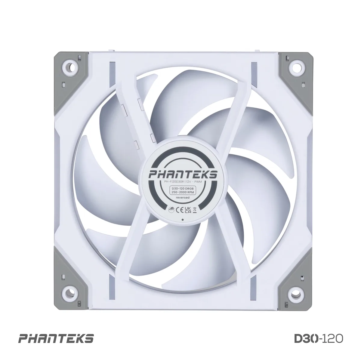 White 120mm square case fan with 30mm thick frame and DRGB lighting ring