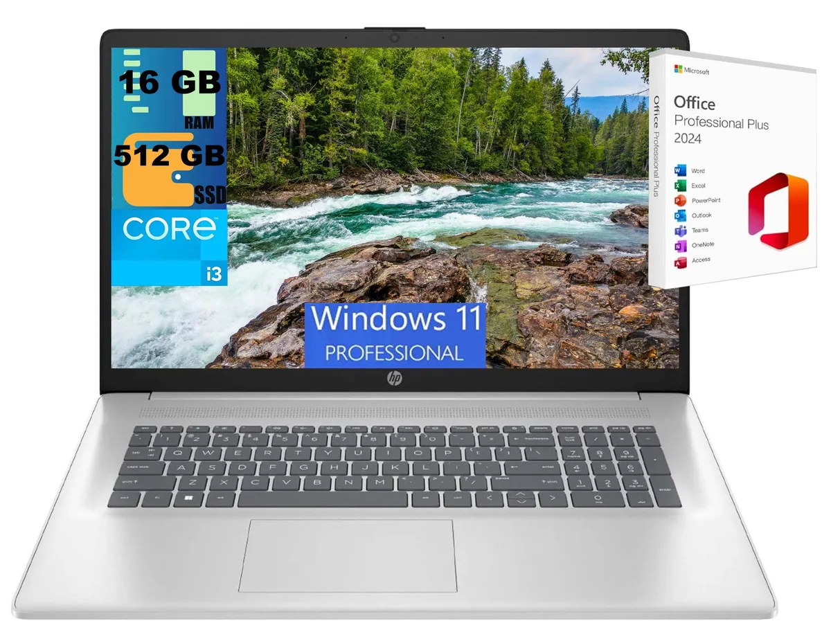 HP HP 17 laptop, 17.3" FHD, Core i3-1215U, 16GB DDR4, 512GB SSD, Windows 11 Pro — photo du produit