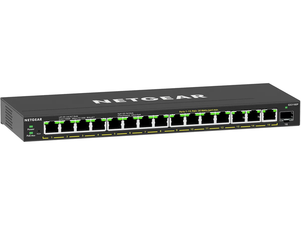 Netgear Inc. Netgear Inc. GS316EP-100NAS 16-Port PoE+ Gigabit network switch 180W 1 SFP — ภาพสินค้า