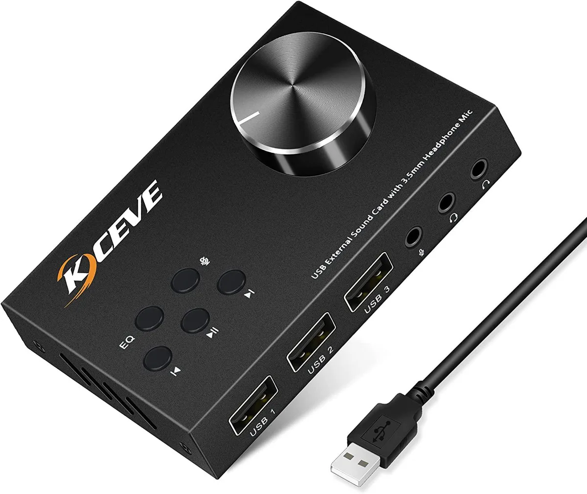 Teamyo Teamyo External USB Sound Card with Volume Knob, 3.5 mm Jacks, 3 USB Hub Ports — product photo