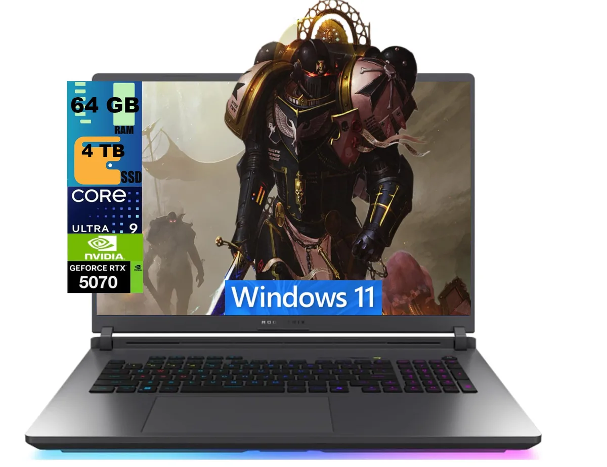 Black 18 inch gaming laptop with RGB keyboard and 16:10 screen