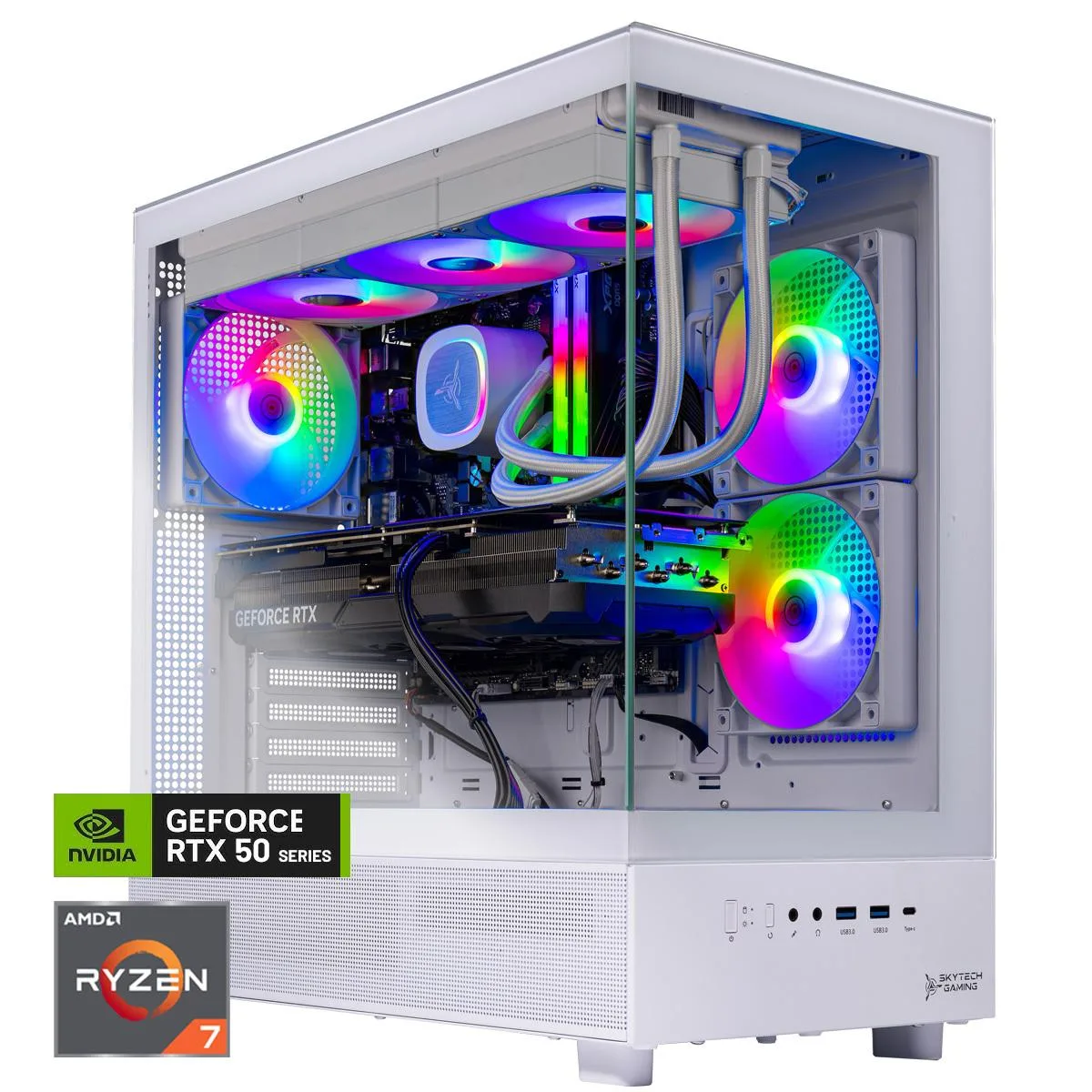 Skytech Skytech Azure 3 gaming PC Ryzen 7 9800X3D RTX 5070 32GB DDR5 2TB NVMe White — produktfoto