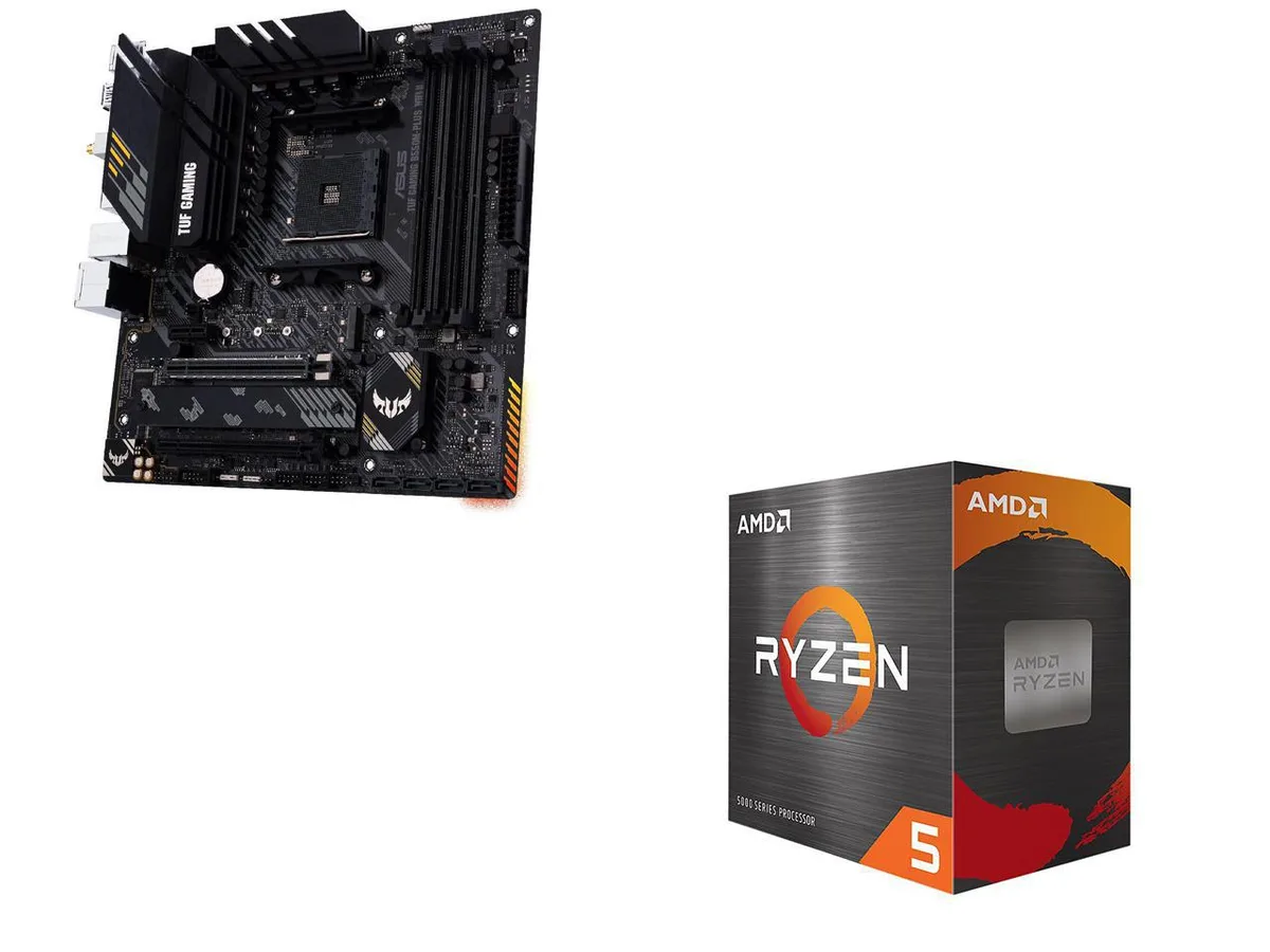 ASUS TUF Gaming B550M-PLUS WIFI II micro-ATX motherboard with Ryzen 5 5500 processor