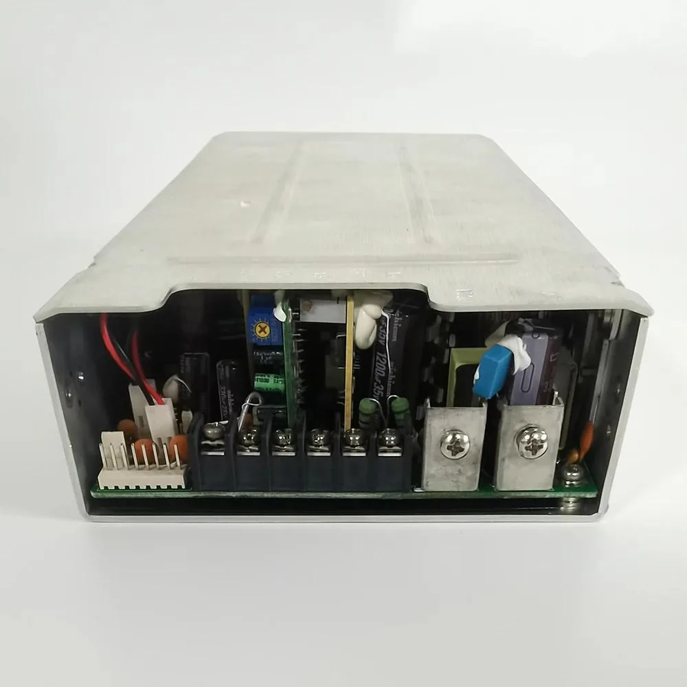 Rectangular ATX power supply module with metal casing and rear connectors