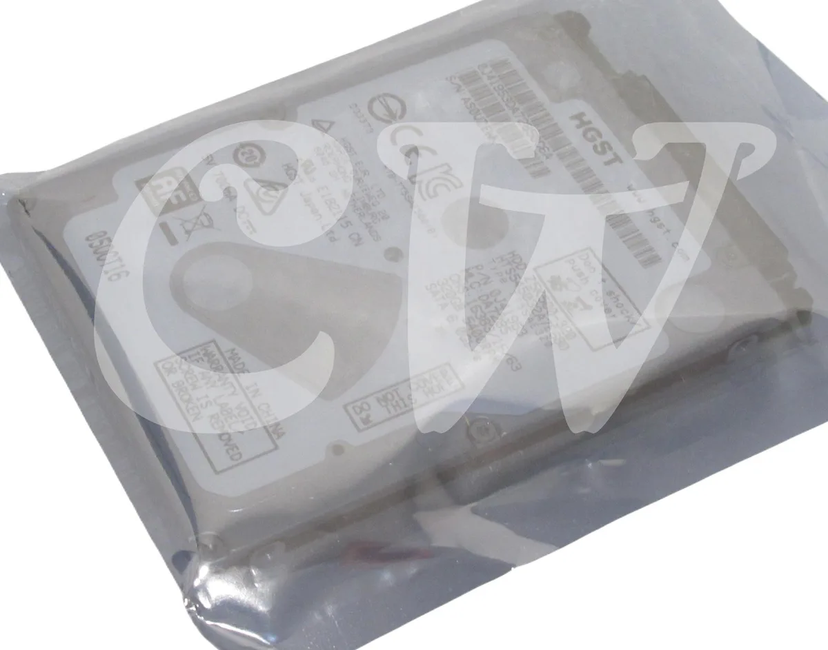 Silver 2.5 inch SATA hard drive with label showing HGST HTS545032A7E680 320GB 5400RPM