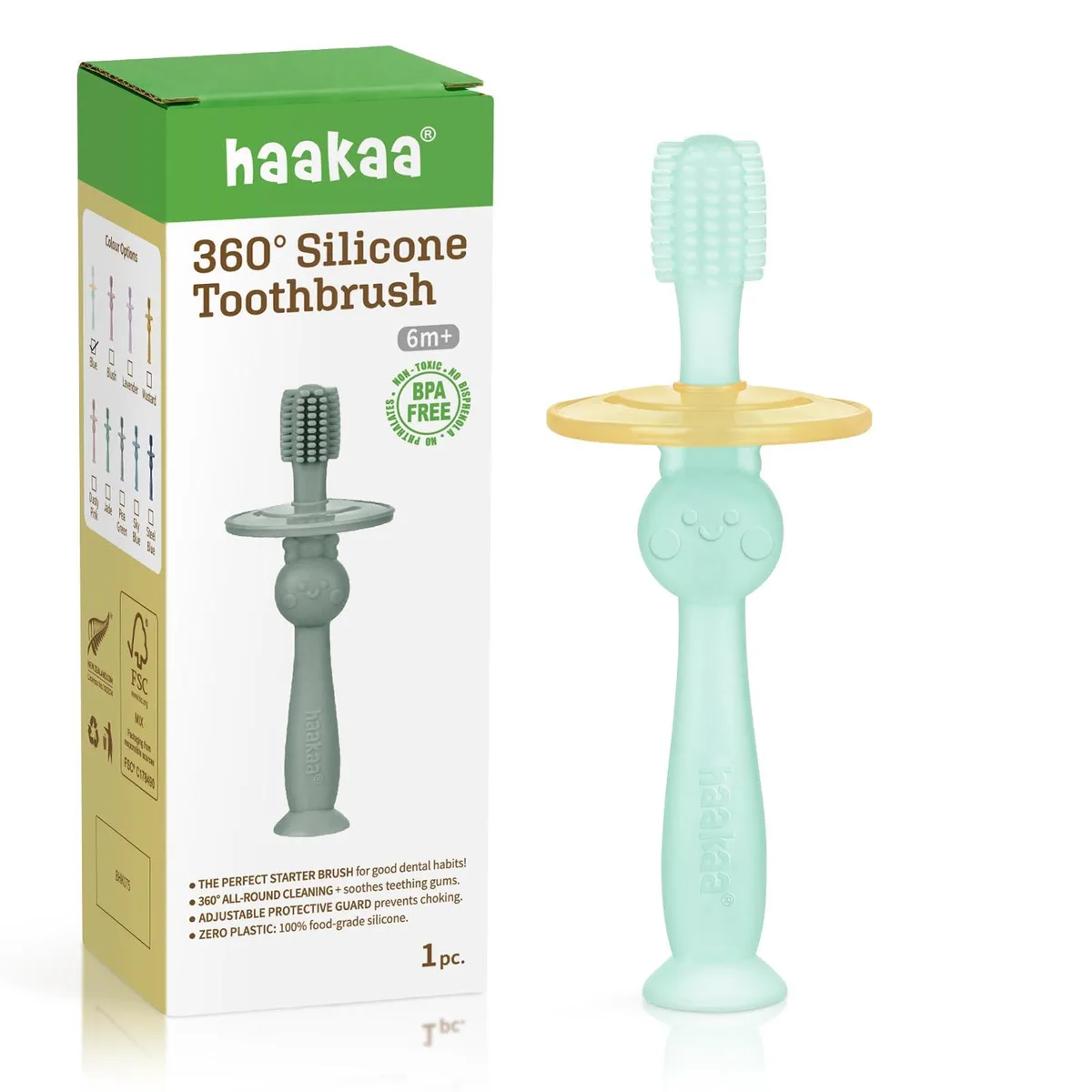  haakaa 360° Baby Toothbrush Blue CLHKSTEU107 — product photo