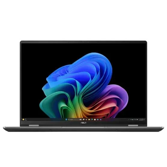 Matte gray aluminum convertible laptop with 16 inch OLED touchscreen and 360 degree hinge