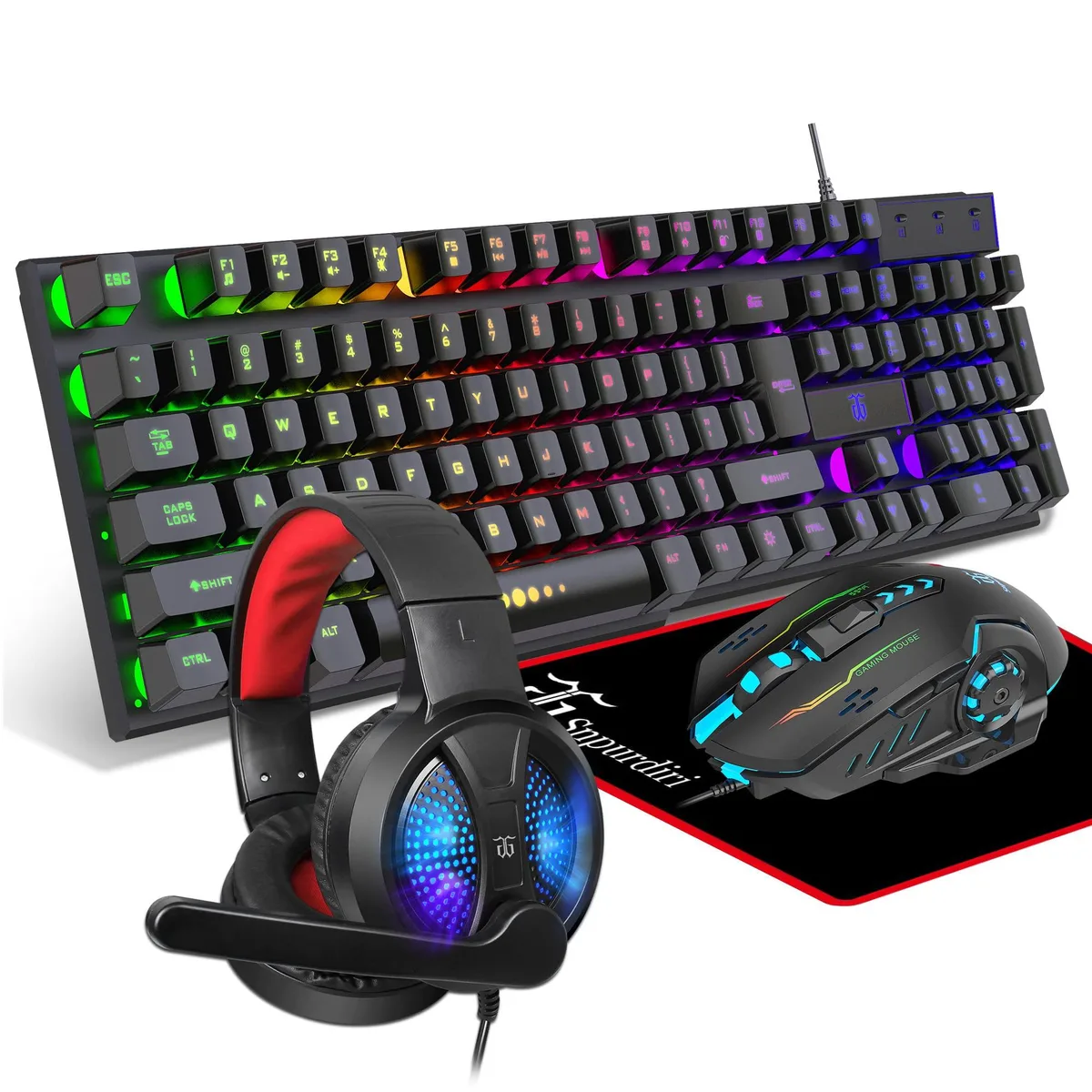 DGG Gaming Keyboard Combo 104 keys RGB Headset Mouse Pad — toote foto