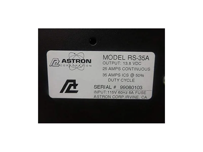 Rectangular metal chassis power supply unit with ventilation slots and front panel controls