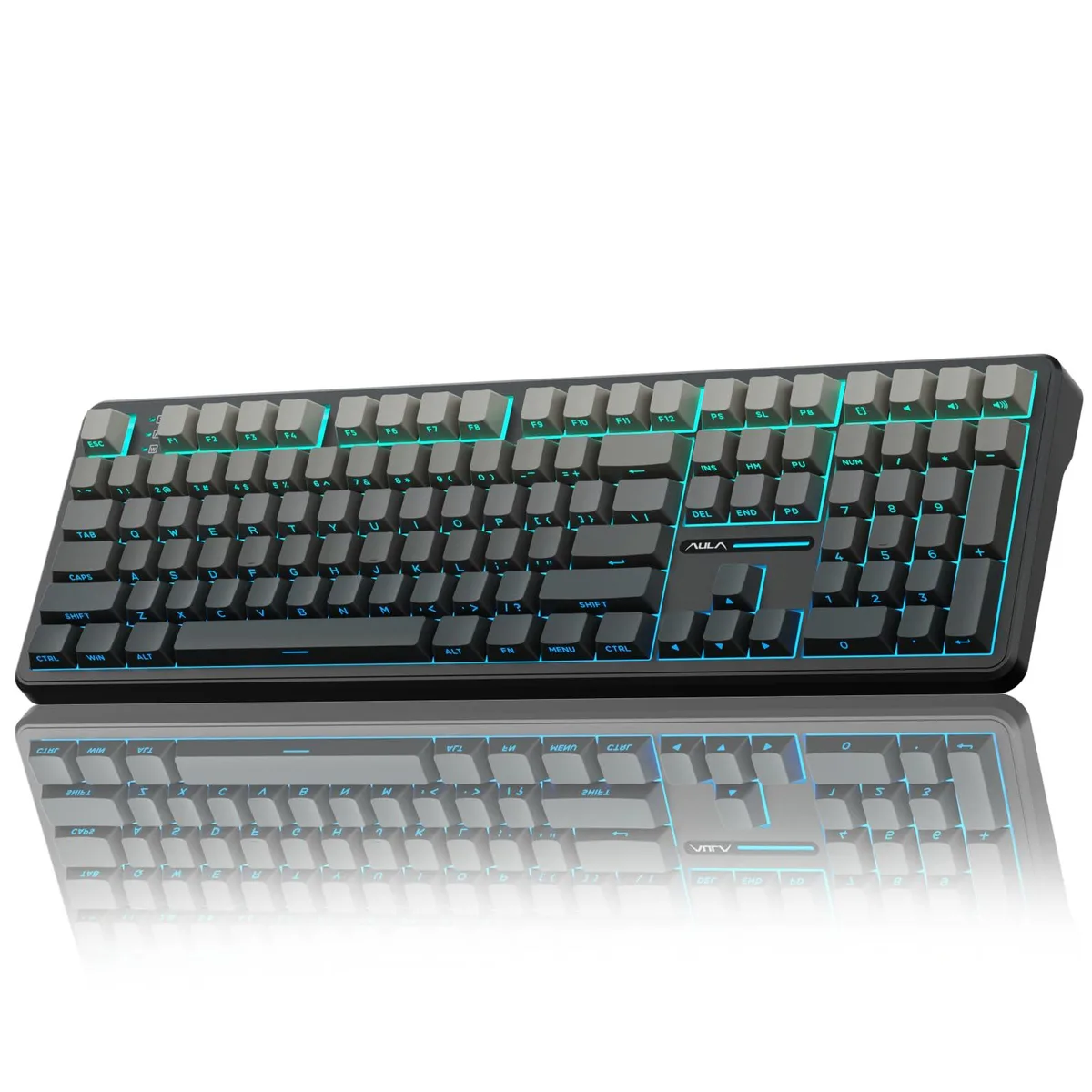 Full-size gradient black mechanical keyboard with number pad and RGB backlighting