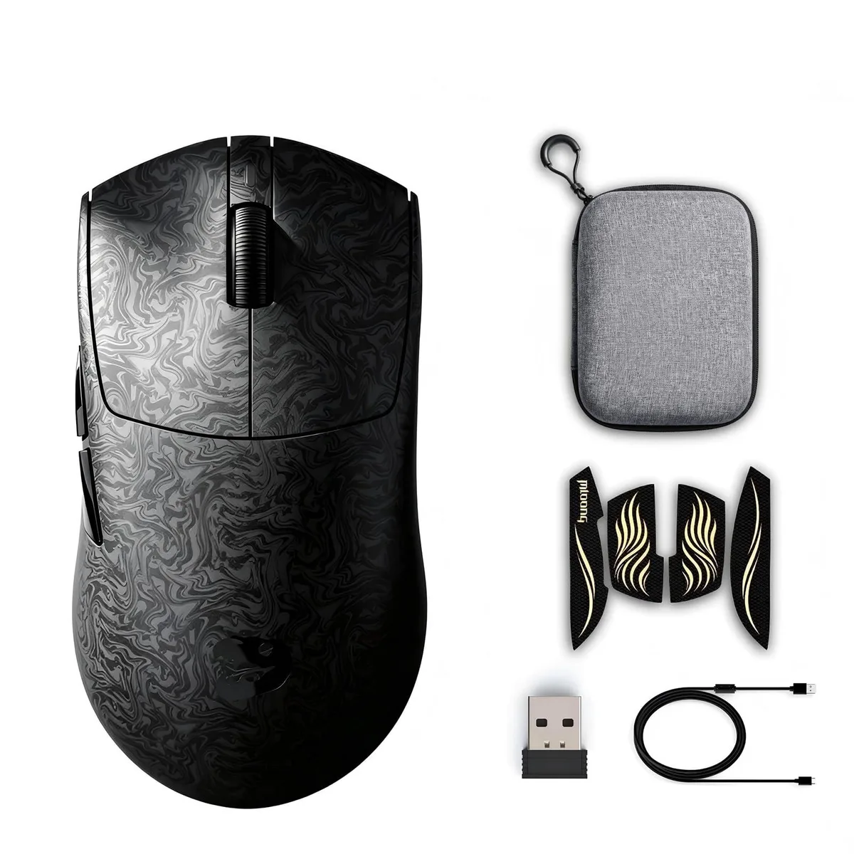 Lightweight right-handed gaming mouse with carbon-fiber texture matte finish
