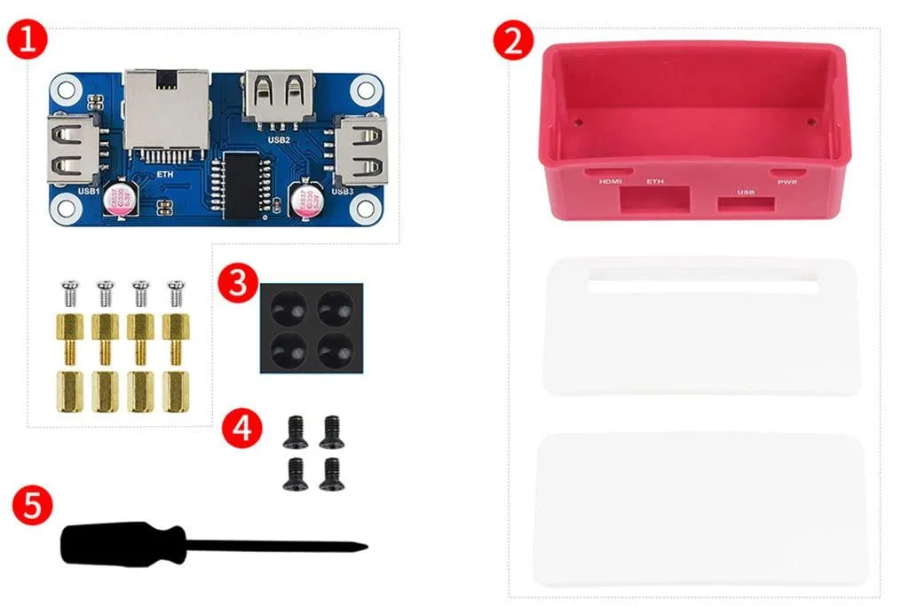 LORDWORLD LORDWORLD Ethernet USB Hub Box for Raspberry Pi Zero Series with ETH/USB HUB HAT (B) Expansion Board — Produktfoto
