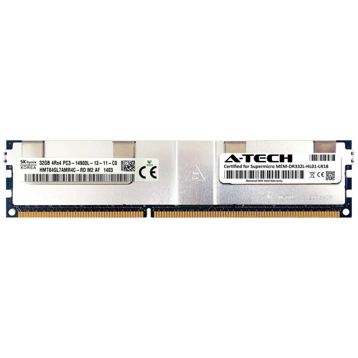Green rectangular 240-pin DDR3 LRDIMM module with black chips