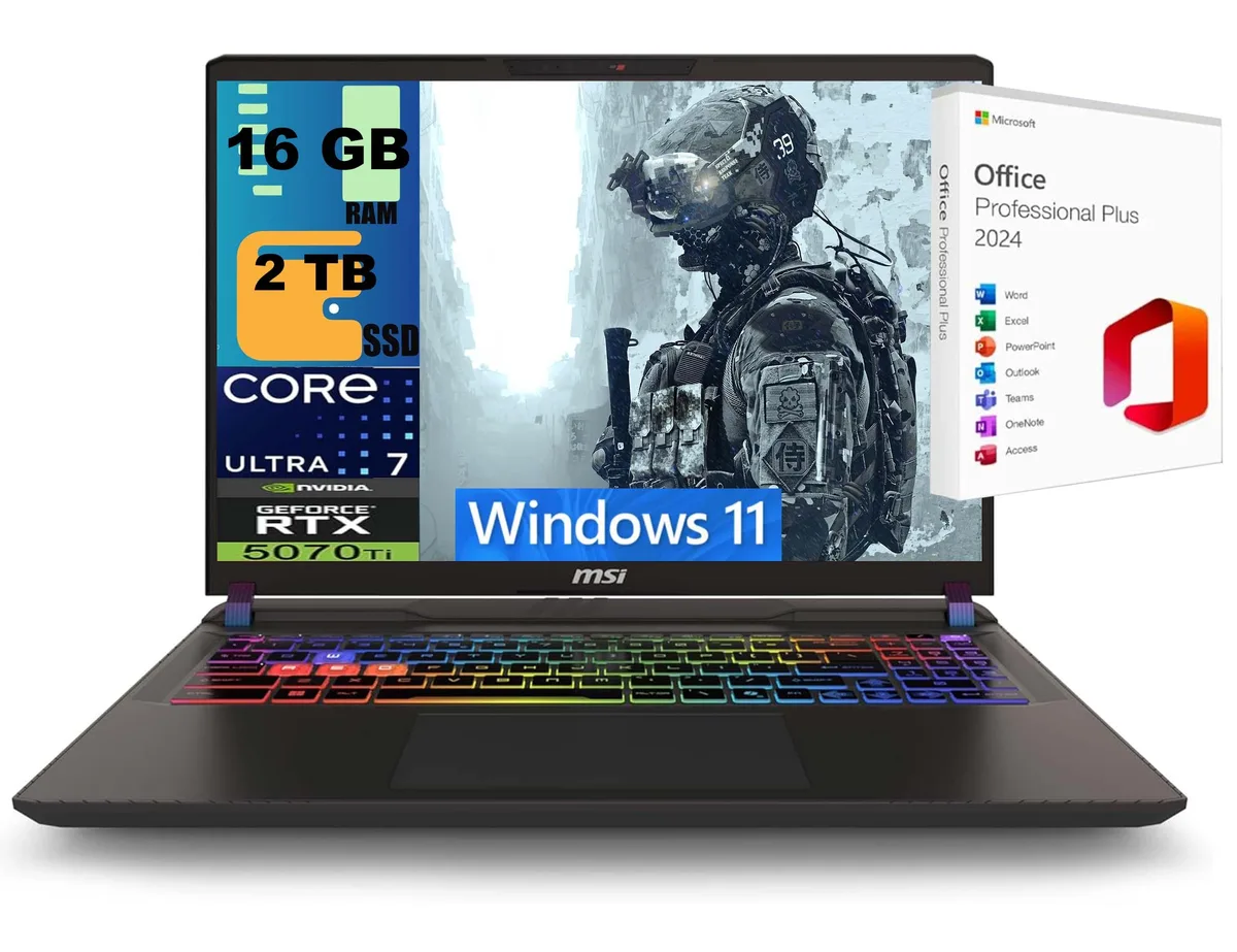 Gray 16-inch gaming laptop with matte finish and RGB keyboard