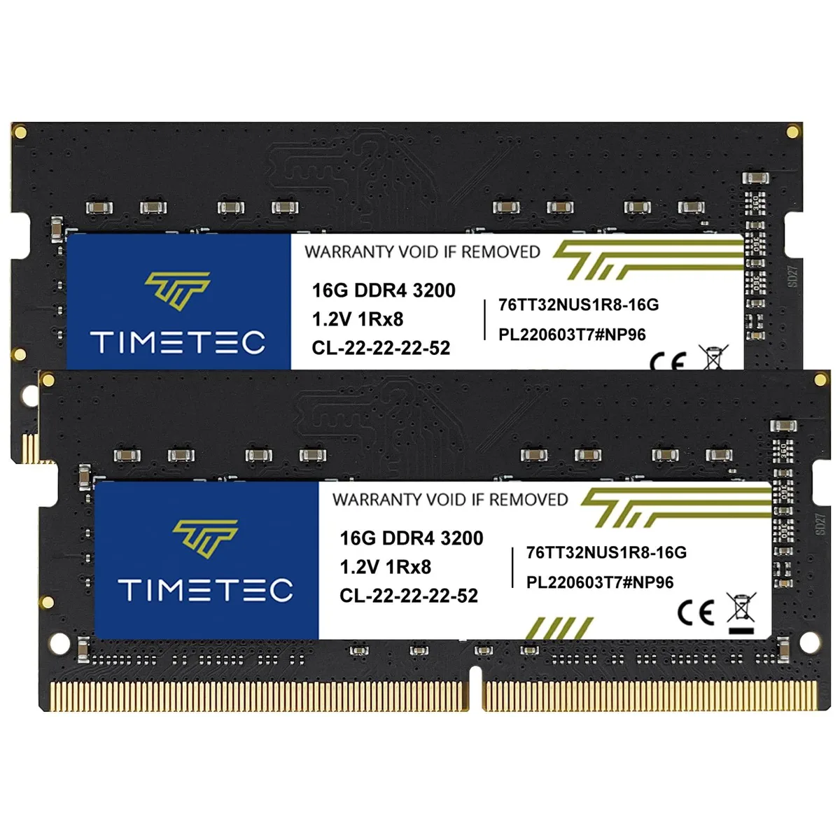 Two green DDR4 SODIMM sticks with black chips, 260 pins each