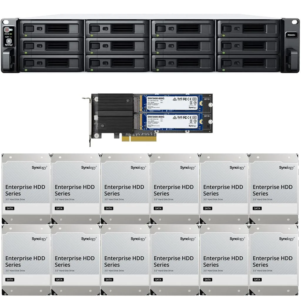Silver 2U rackmount NAS with twelve drive bays visible on the front panel