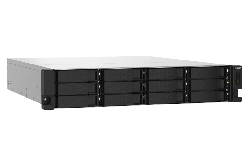 Silver 2U rackmount chassis with twelve front drive bays and dual redundant power supplies at the rear