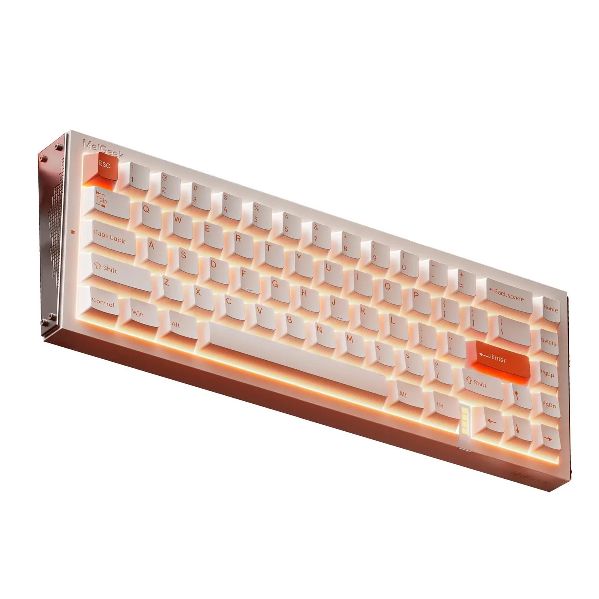 Compact 65% wired gaming keyboard in sodium-white plastic with RGB backlighting