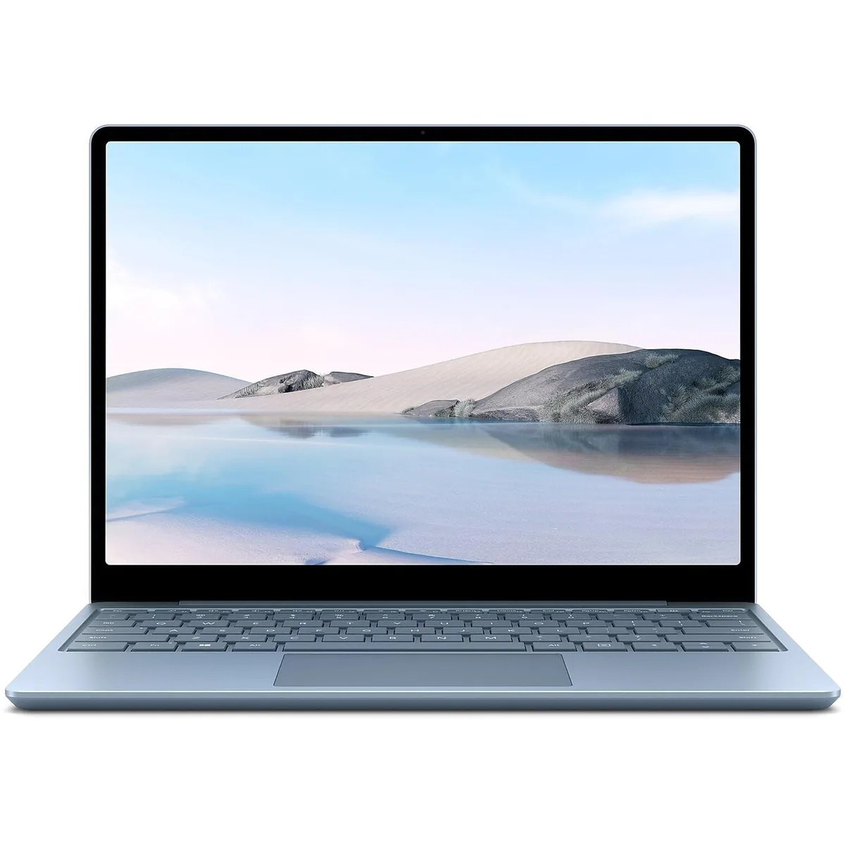 Ice Blue 12.4 inch touchscreen laptop with slim profile and matte finish