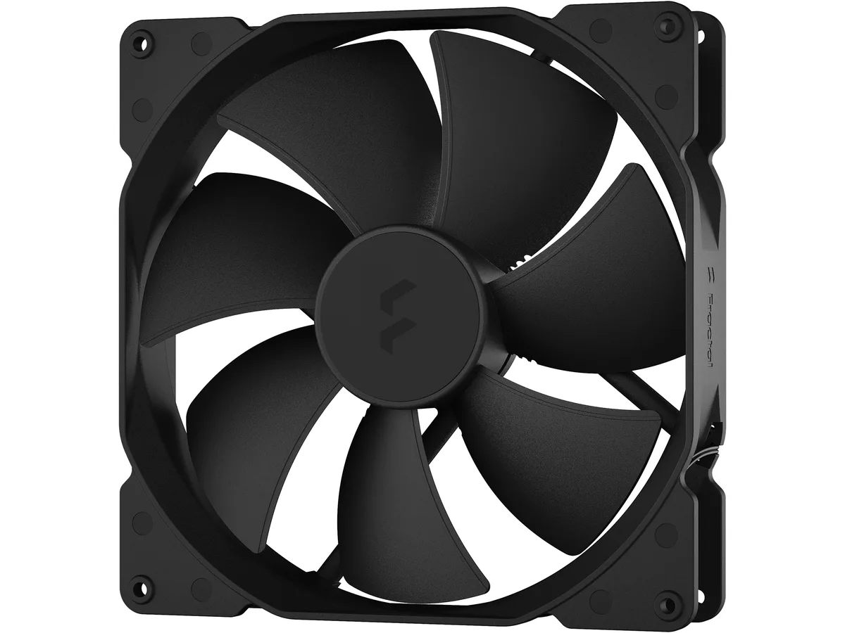 Black 180 mm square case fan 38 mm thick with matte blades and no LED lighting