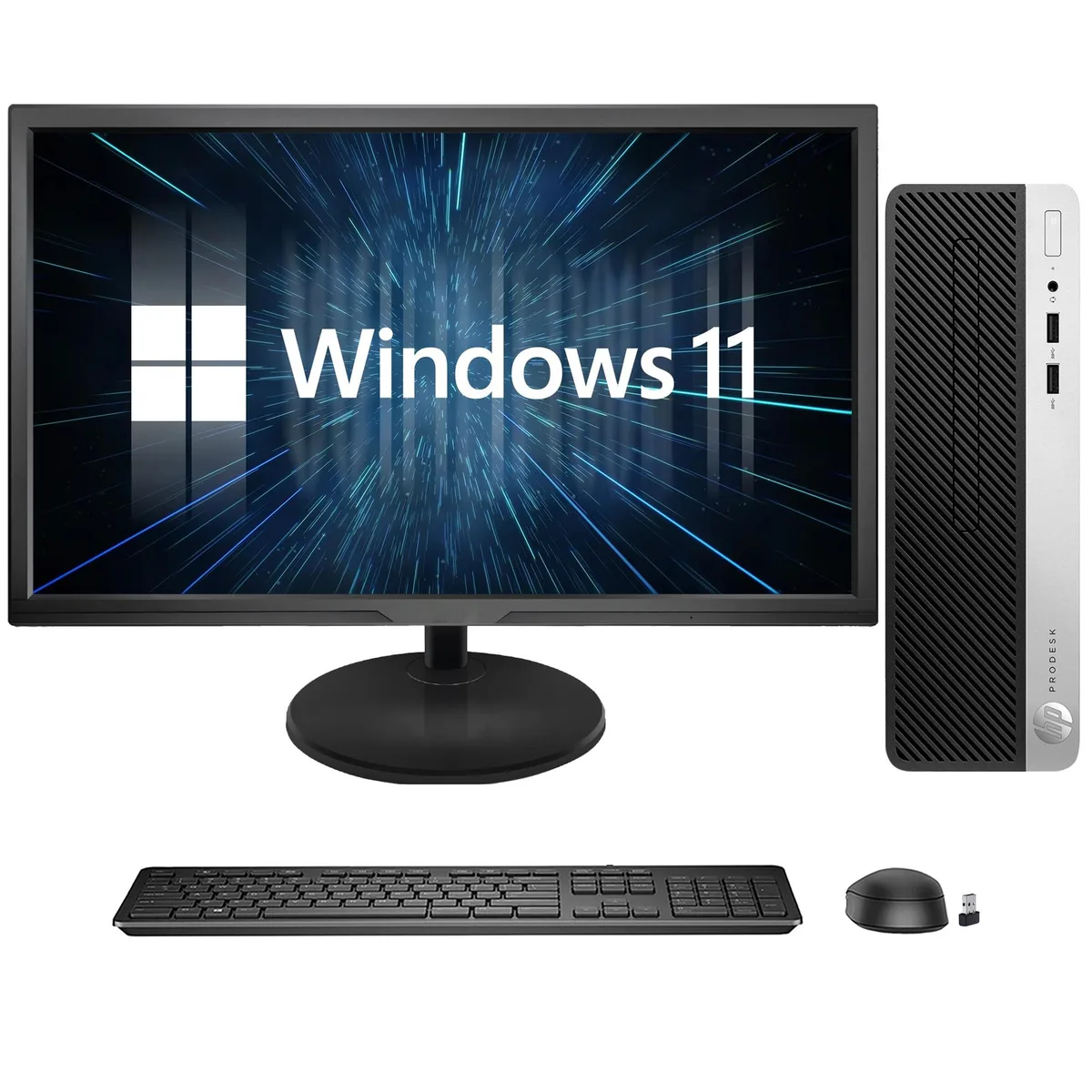 HP HP ProDesk 400 G5 SFF desktop PC, i3-8100 3.6 GHz, 16 GB DDR4, 256 GB SSD, 22" monitor — photo du produit