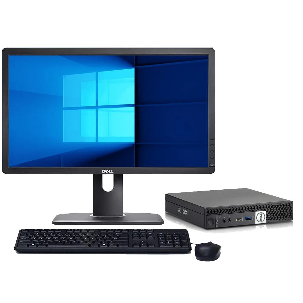 Small black mini desktop tower beside a 22 inch LCD monitor