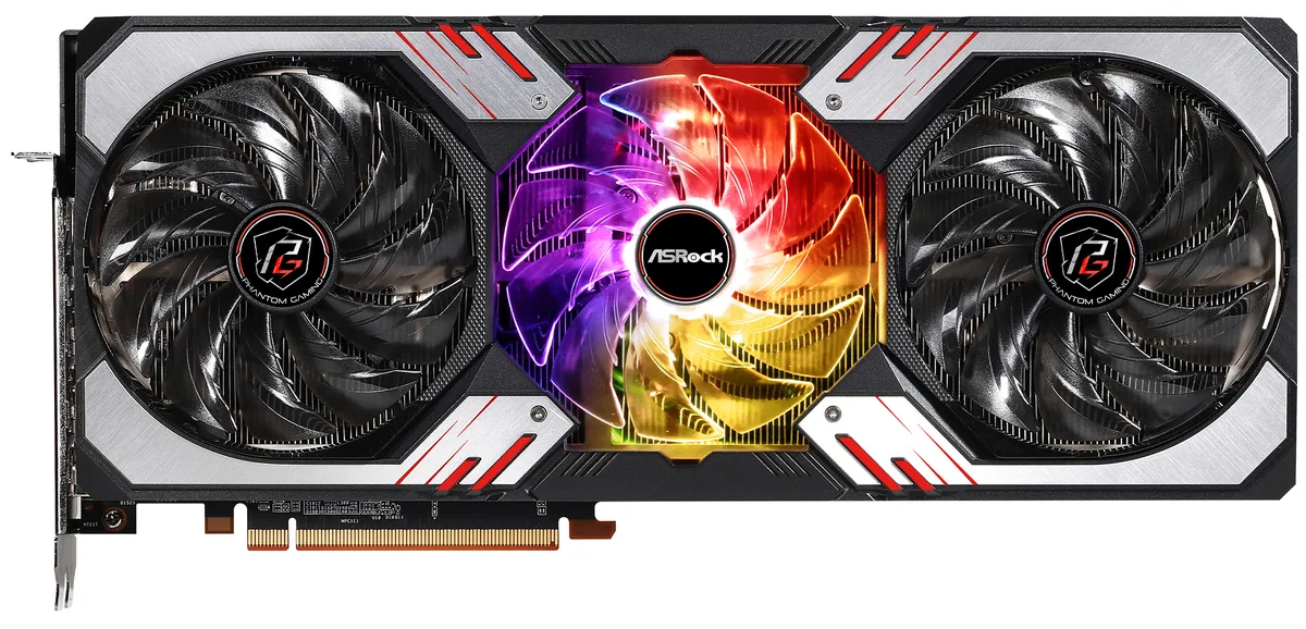 ASRock Phantom Gaming D triple-fan graphics card in dark metal finish