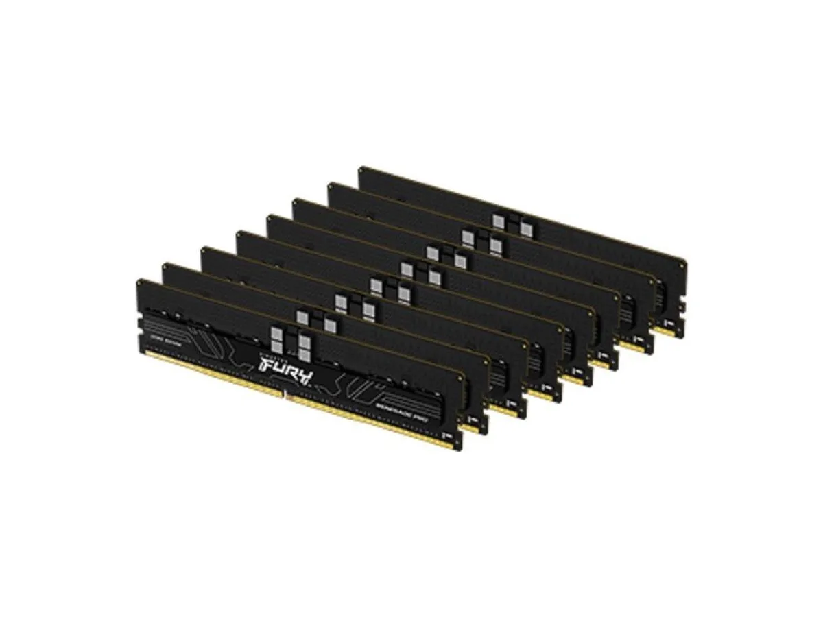 Eight silver DDR5 RDIMM sticks with black heat spreaders, 288-pin, 256 GB kit