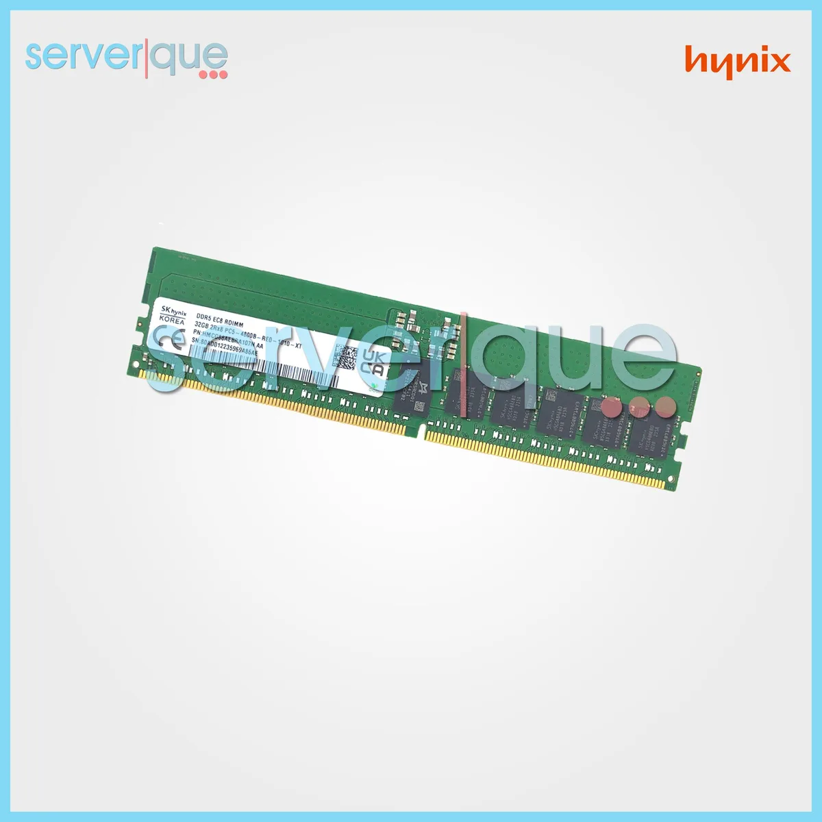 Green 288-pin DDR5 RDIMM with black chips, 32GB registered ECC module