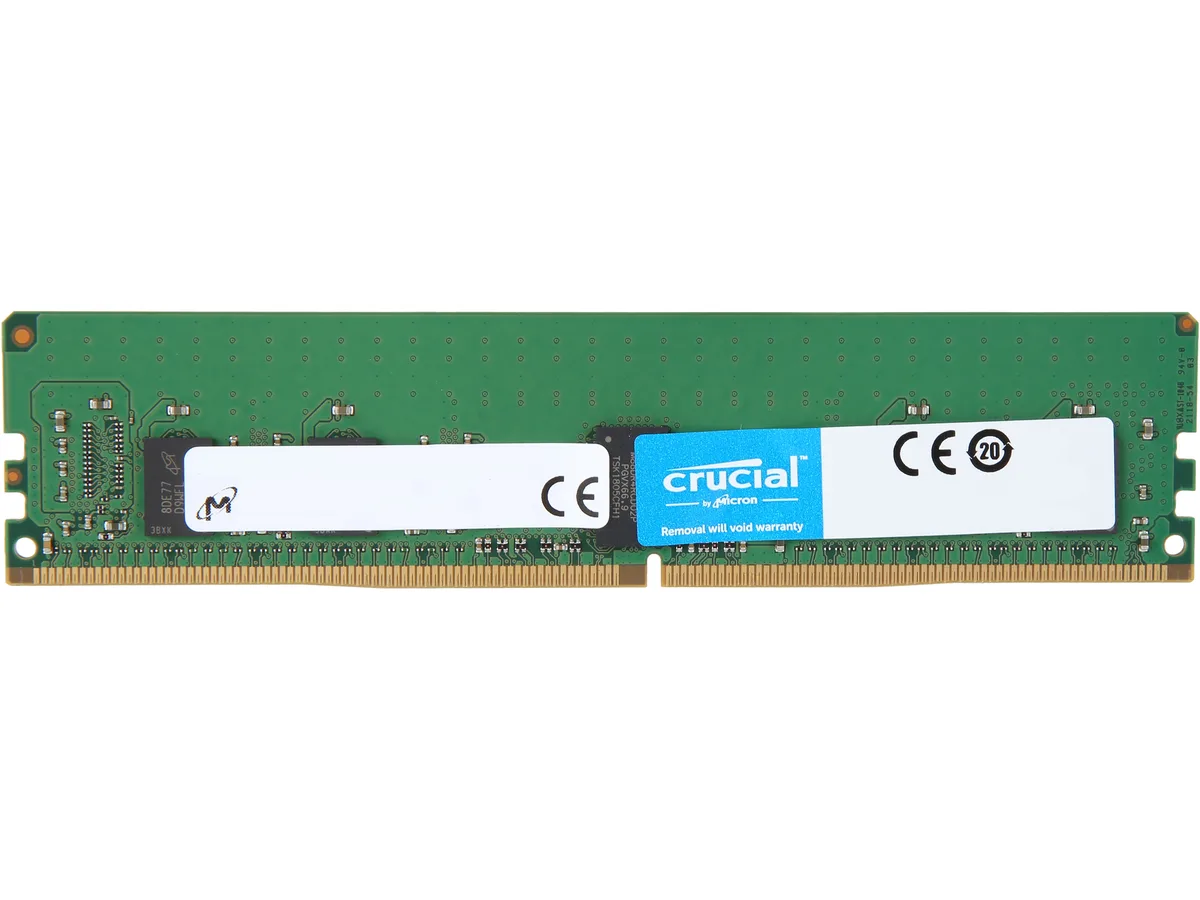 Green 288-pin DDR4 DIMM with black register chip and silver heatsink
