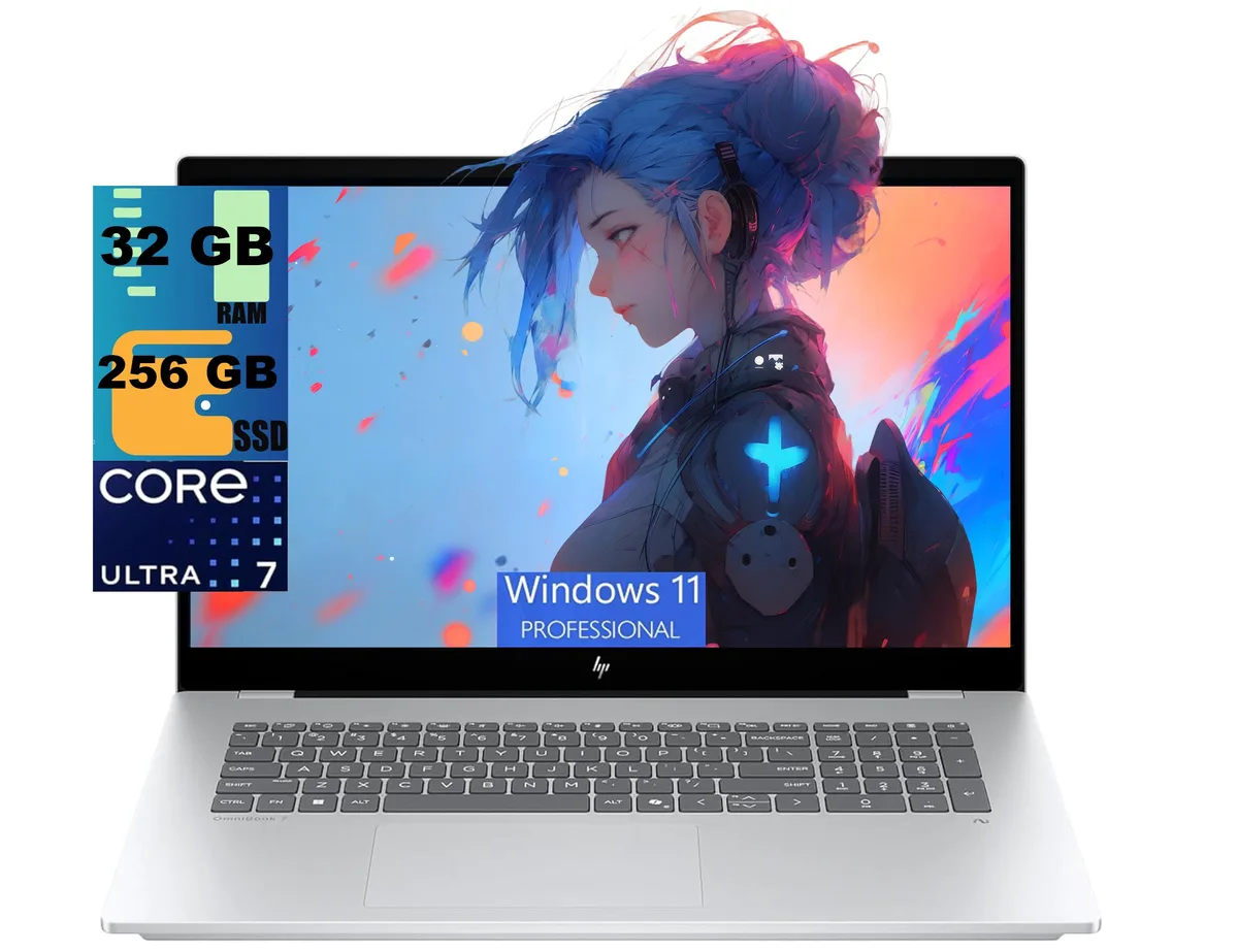 Silver 17.3 inch touchscreen laptop with backlit keyboard