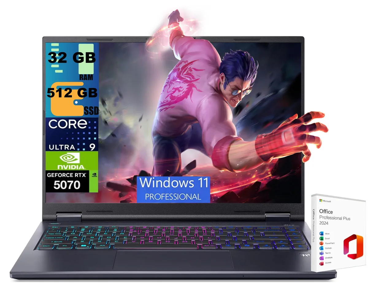 Black 14.5 inch gaming laptop with matte display and backlit keyboard