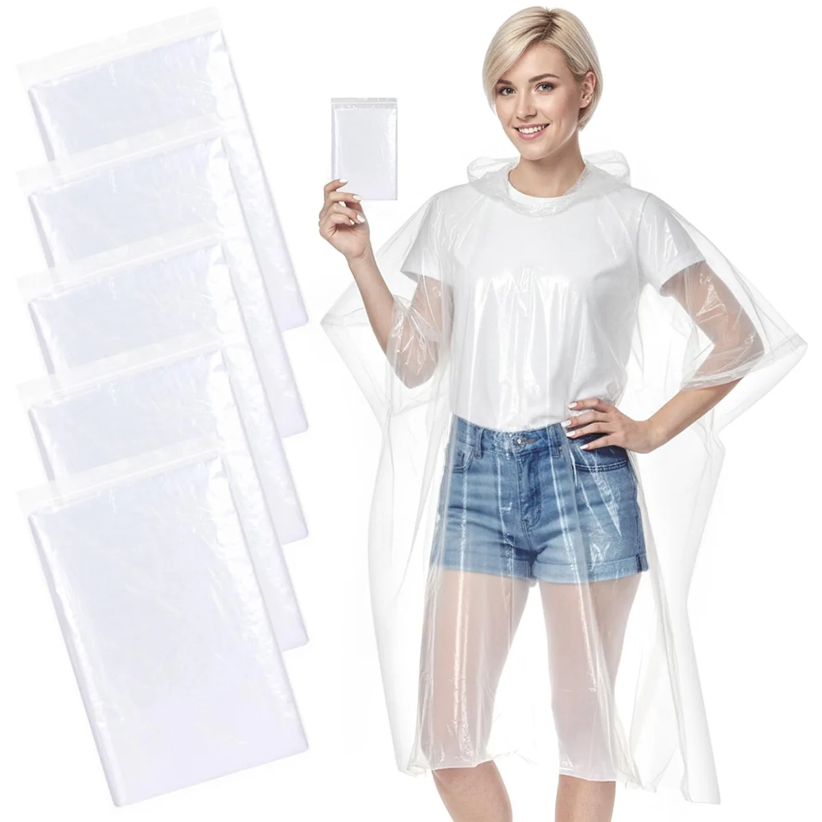 APEXUP APEXUP - 070 Disposable Rain Poncho Clear 5 Pack Men's Outerwear — 商品写真