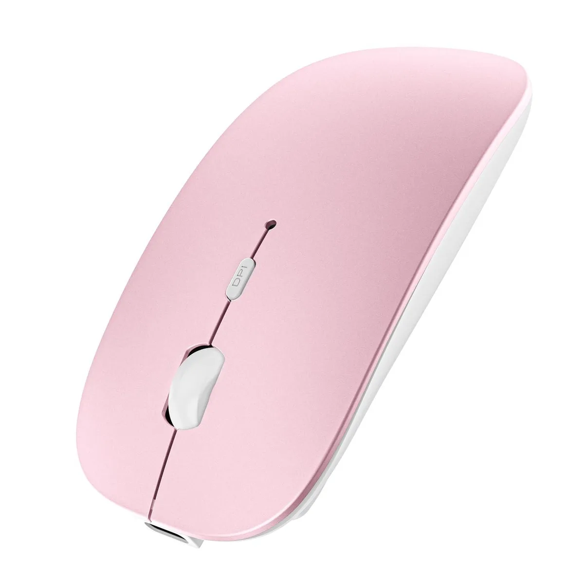 Pink ultra-slim wireless mouse with silent buttons and rechargeable battery