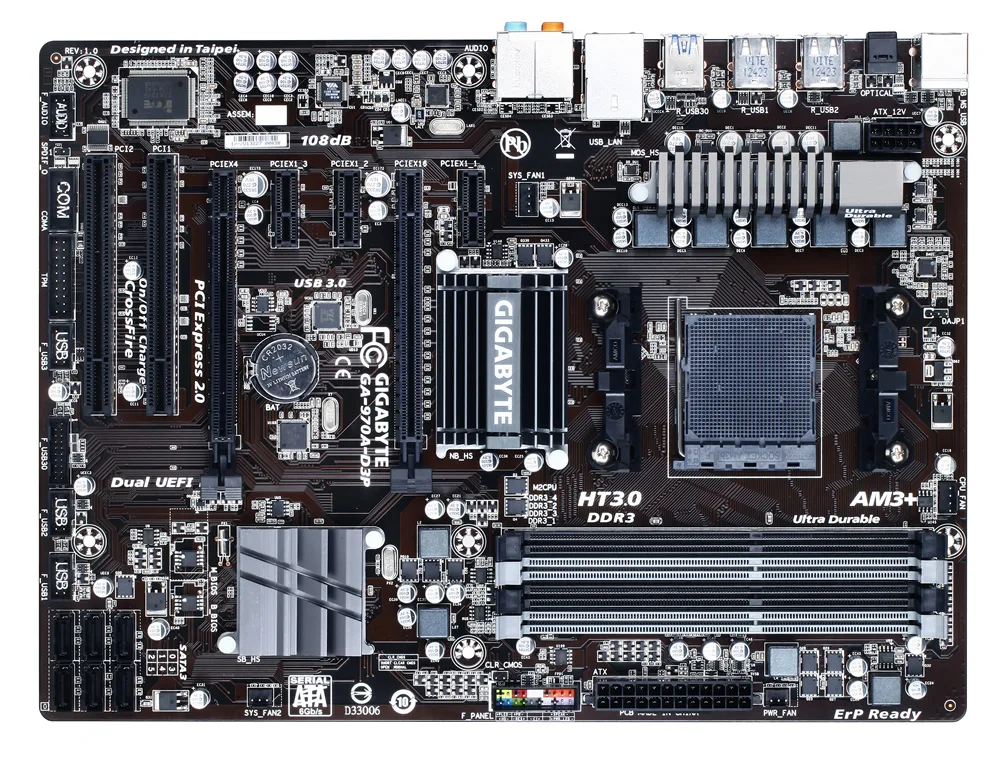 GIGABYTE GIGABYTE GA-970A-D3P AMD motherboard ATX AM3+ 970 chipset I/O shield included — photo du produit