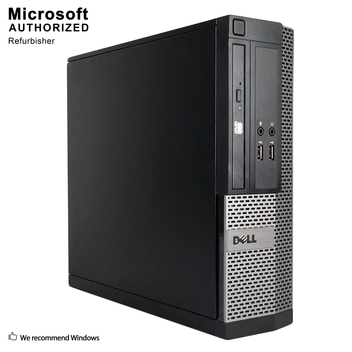 Small black and silver desktop tower with DVD slot