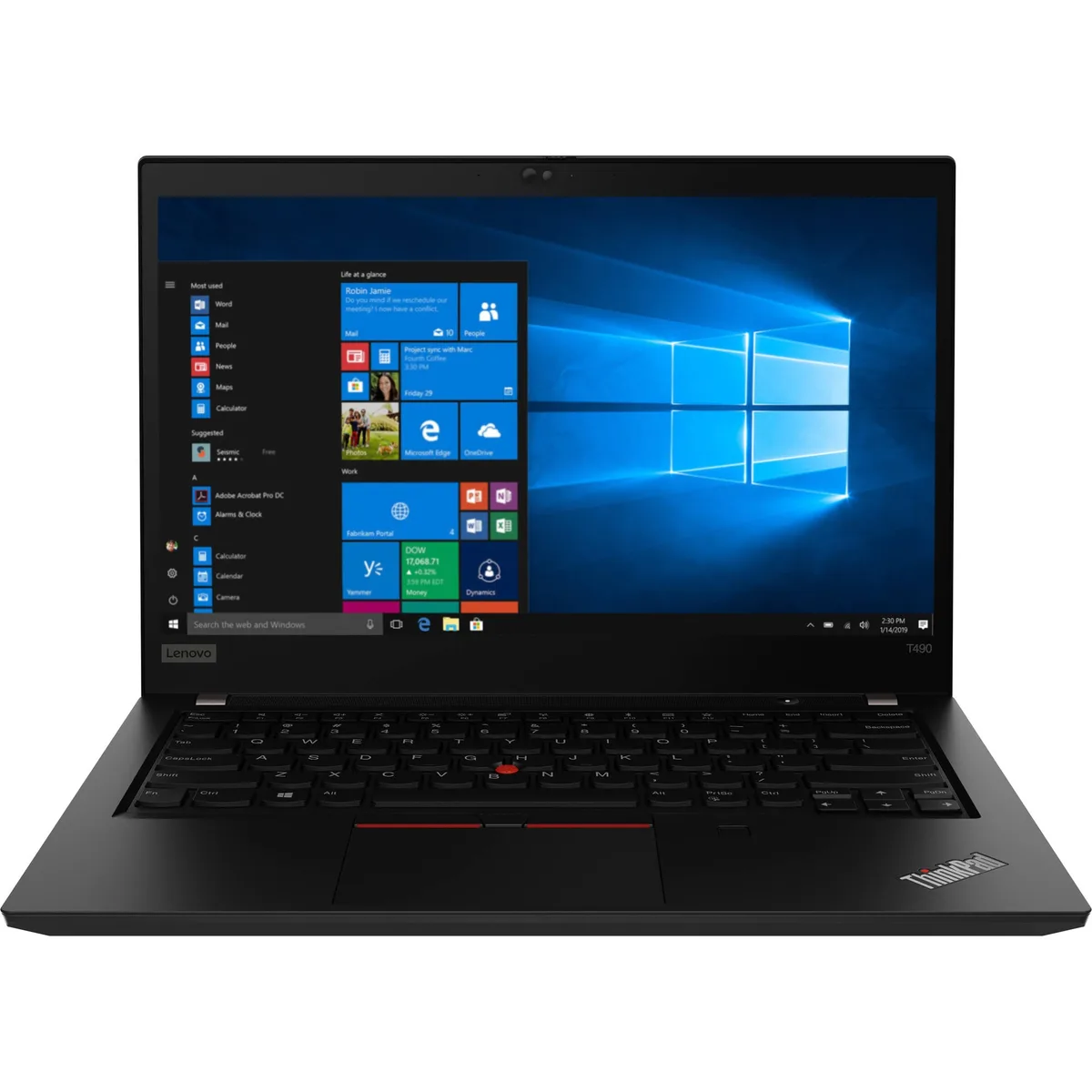 Black Lenovo ThinkPad T490 laptop closed lid 14 inch display